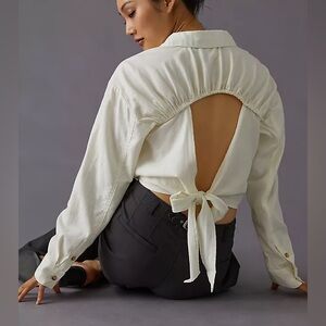 PILCRO Cream Open-Back Blouse